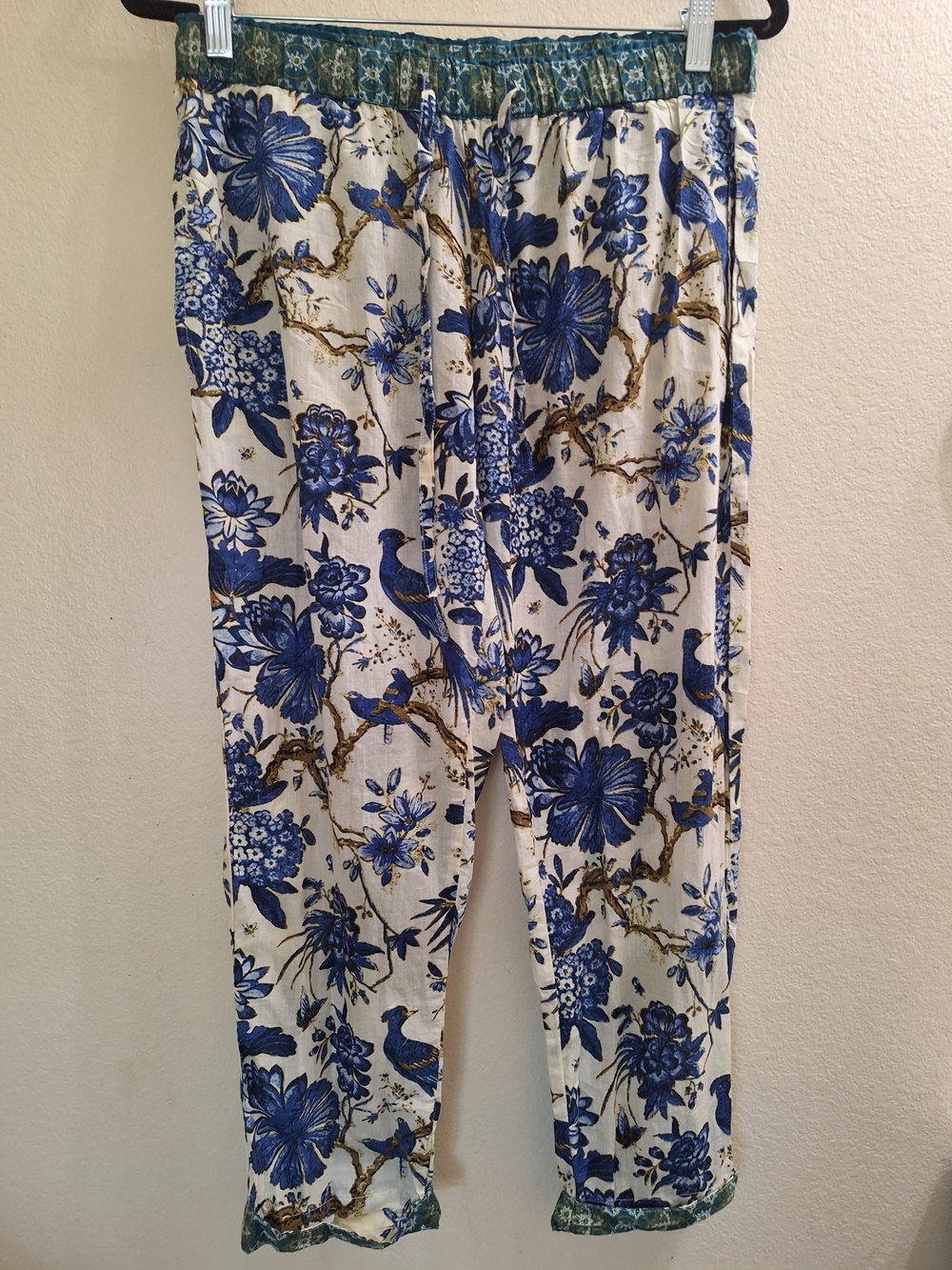 Sundance Leia Cotton Floral Bird Print Cropped Boho Pants,  XS